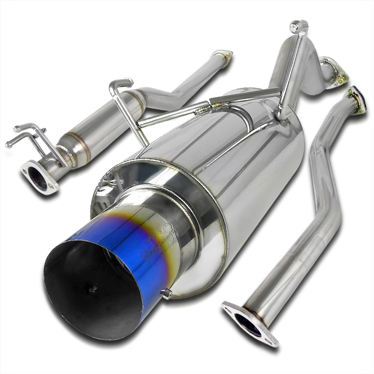Spec-D Tuning Full Catback Exhaust System W/Titanium Burnt Tip Compatible with 2001-2005 Honda Civic EX/HX/Si