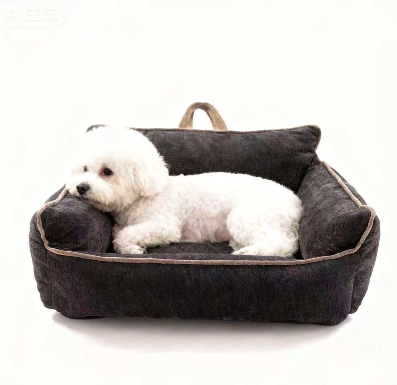 Orthopedic Dog Bed with Memory Foam & Bolster, Small and Medium Pet Bed for Cats and Dogs, Supportive Sofa with Storage Pocket & Carry Handle, Removable Washable Cover (Black)