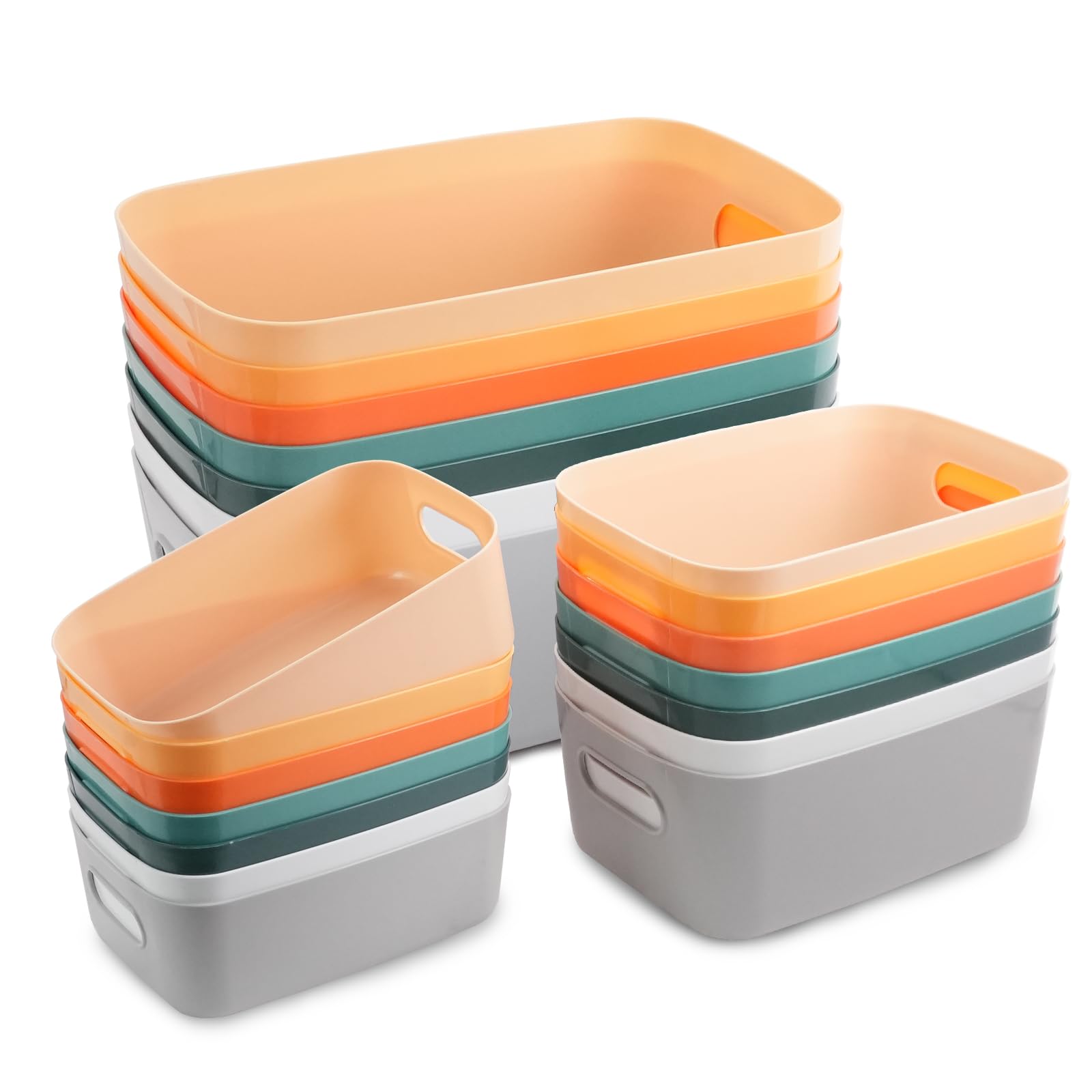 RETON 21 Pcs Plastic Storage Boxes, Storage Baskets, Plastic Storage Baskets with Handles, Durable Storage Organizer for Kitchen, Bathroom,