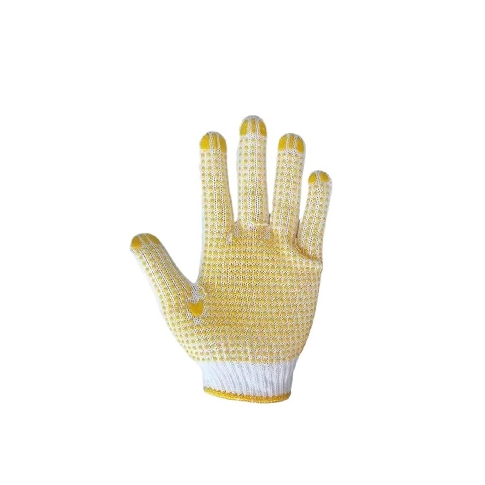 Guantes De Trabajo Antideslizantes 12 pares de guantes trabajo seguridad tejidos poliéster y algodón con puntos for almacén mecánico pintor(YELLOW)