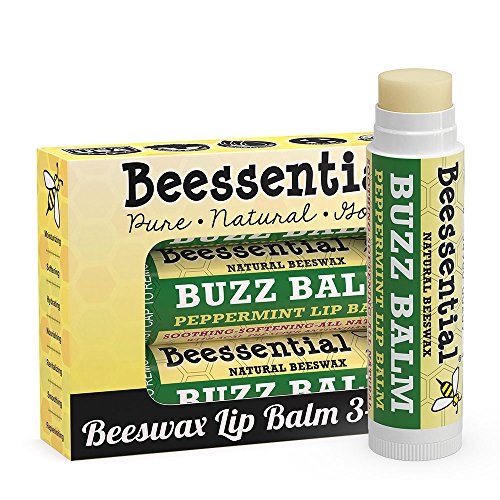 Beessential All Natural Lip Balm, Peppermint, 3 Pack | For Dry and Chapped Lips, Great For Men, Women, and Children, Moisturizing Beeswax, Coconut, Shea and Cupuacu Butter