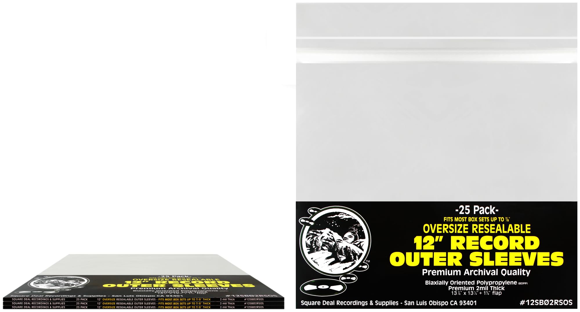 (100) 12" Resealable Oversize Record Outer Sleeves - Super Clear Premium 2 Mil Thick Archival Quality BOPP - 13-7/8" x 13-1/4" + 1-5/8" Flap - FITS Most Box Sets UP to 7/8" Thick #12SB02RSOS-image-7