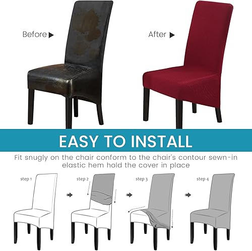 Miniatura 4 de Juego de 6 fundas para sillas de comedor de gran tamaño, elásticas, extraíbles y lavables, fundas para sillas Parsons con respaldo alto para