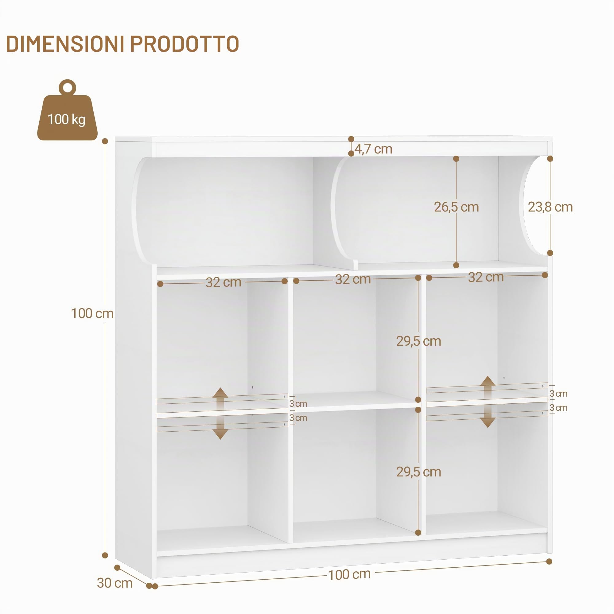 Hzuaneri Libreria, 8 Cubi Bianco Scaffale Autoportante Scanalature con U, Libreria da Parete, Scaffale Portaoggetti per Soggiorno, Ufficio, Studio, 30 x 100 x 100 cm, Bianco, BC33203X