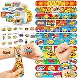 Cherisnowy 72PCS Hero Party Set - 48PCS Temporary Tattoos & 24PCS Slap Bracelets - Themed Pow Birthday Supplies, Baby Shower Gifts, Classroom Rewards & Party Decor for Kids