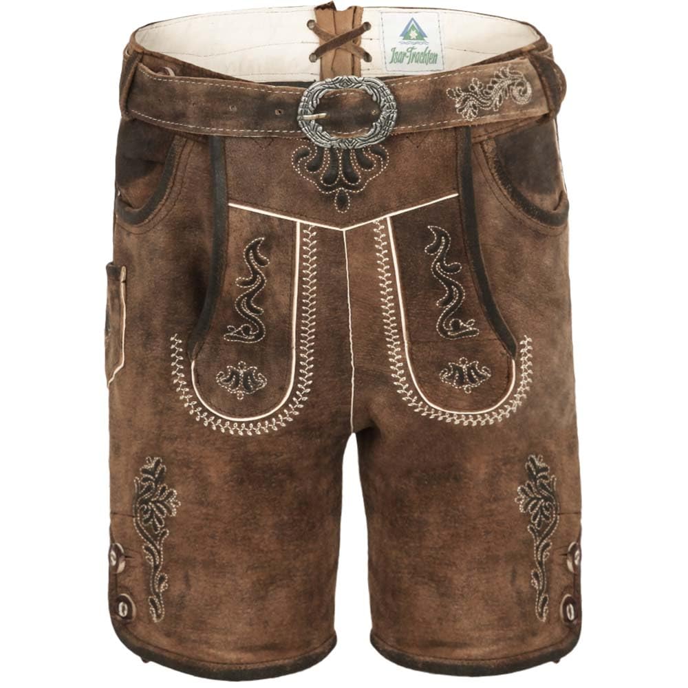 Isar-Trachten Kinder-Lederhose Benni mit Gürtel Eiche | Ziegenvelours-Lederhose für Jungen | Kinder