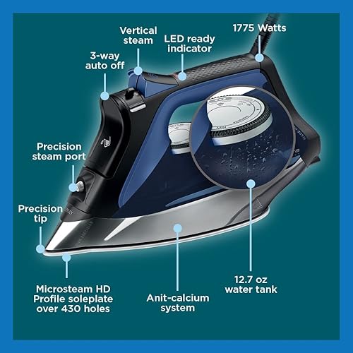 Miniatura 2 de Rowenta DW8350 - Plancha de vapor Ultimate Plus de 1775 vatios placa de suela de vapor vertical de 430 agujeros apagado automático negro y azul