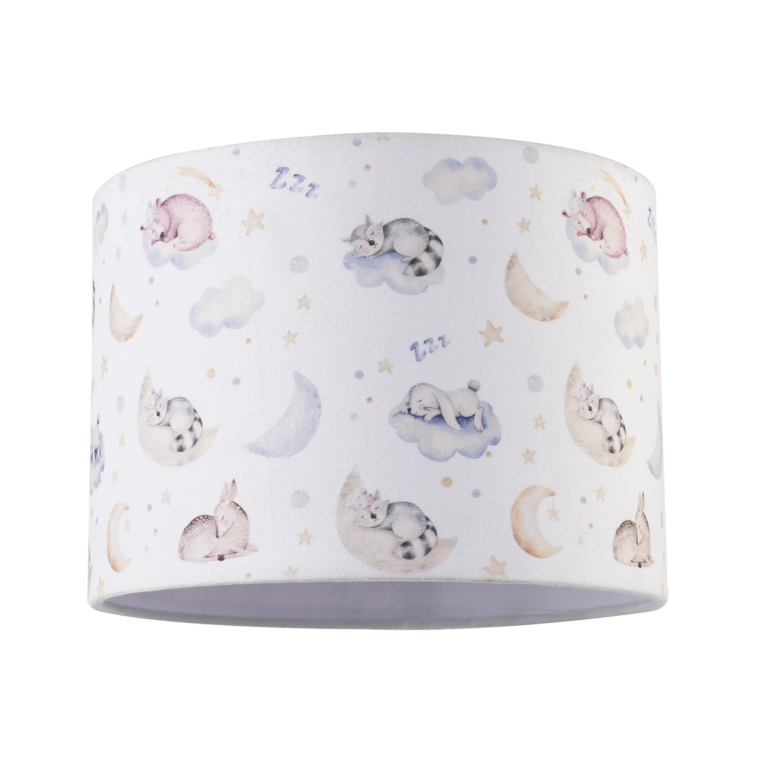 Fun and Cosy Baby Theme Velvet Lamp Shade with Stars Clouds and Cute Sleeping Animals | 18cm x 25cm | Perfect for New Baby Bedroom by Happy Homewares