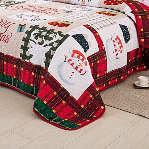Christmas Quilt Set Queen - Reversible Bedspread Coverlet Red Green Plaid Patchwork Bedding Lightweight Bed Cover - Xmas Tree Elk Holiday Bedding Bed Set Gift for Kids Adults,1 Quilt 2 Pillow Shams 7 613ui4CKqKL. AC