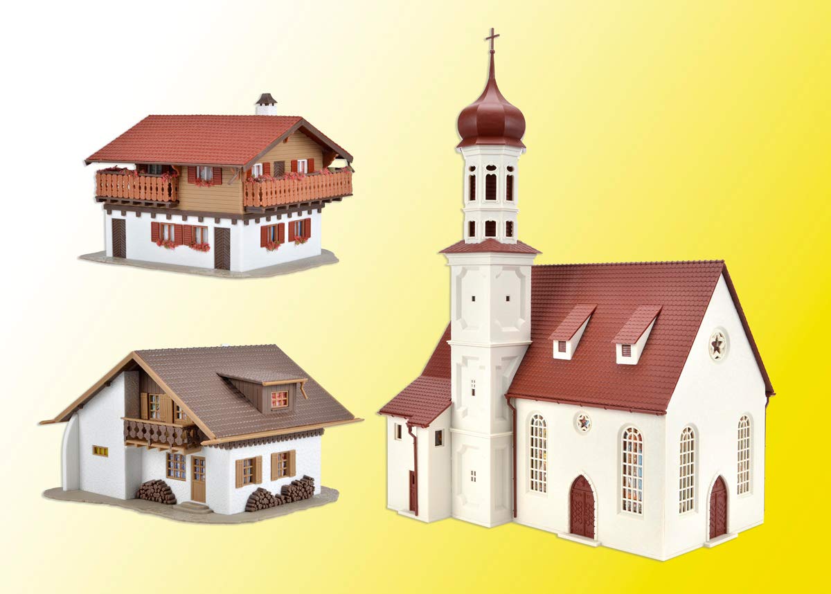 Vollmer 42080 Alpenländisches Set besteht aus Kirche und 2 Häusern