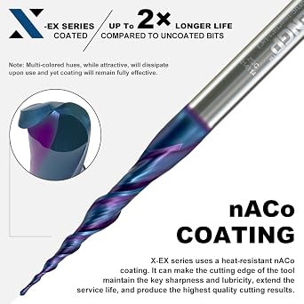 Spiral Tapered Ball Nose Spiral Router Bit for CNC, 4.82 Deg 1 mm Tip Dia, 2 Flute and 1-1/4 inch Cutting Length 1/4 inch Shank with NACO Coated Carbide End Mill for Wood 2D/3D Carving
