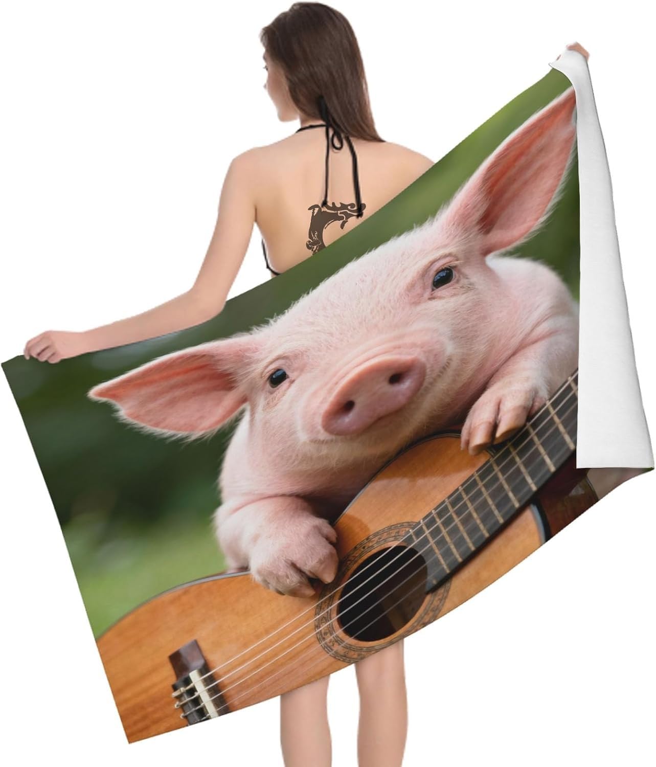 YZQGLHP Pig Microfibre Beach Towel Guitar Beach Bath Towel Quick Drying, Lightweight, Sand-Free, Durable, for Pool, Gym, Camping, Travel Towel 90x200cm