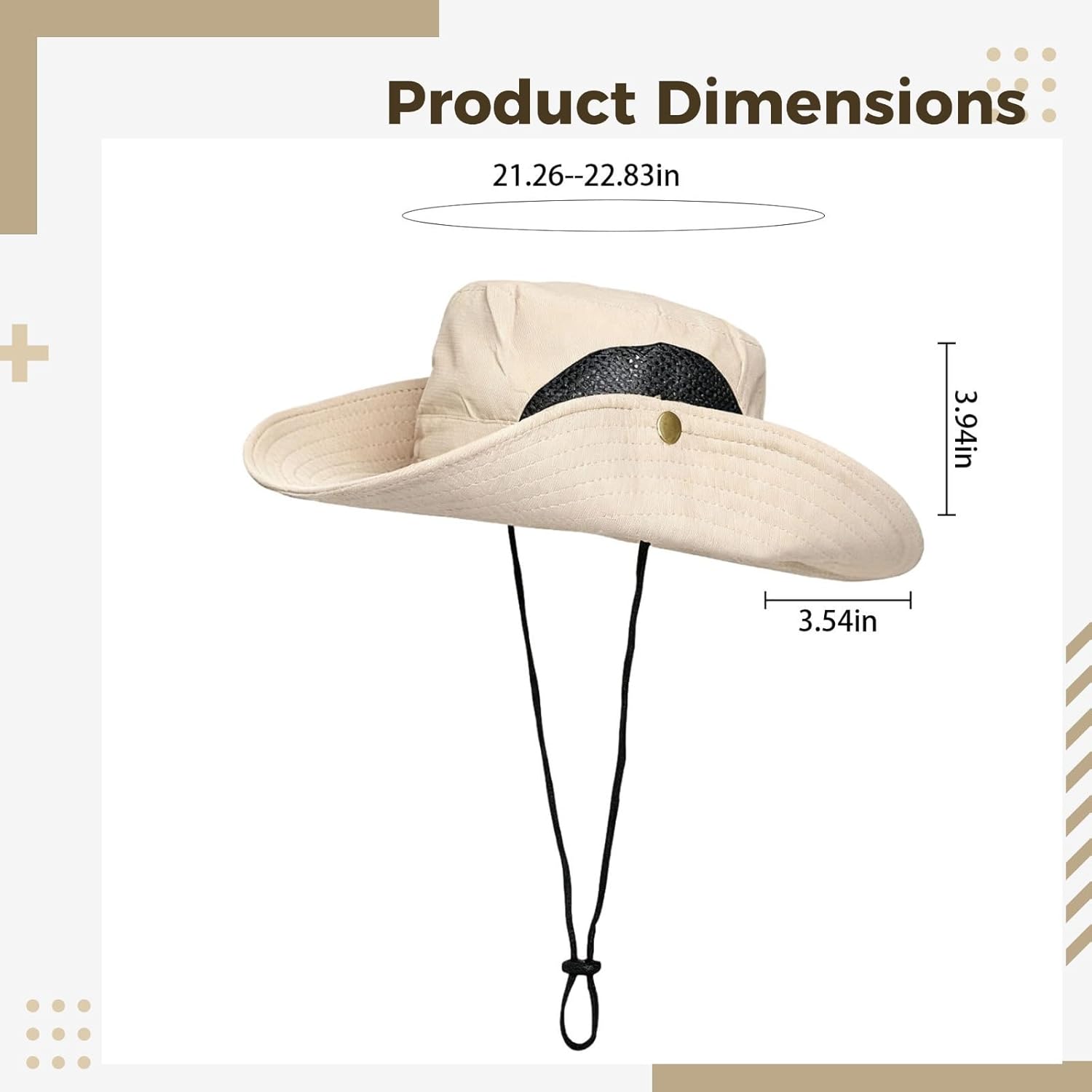 Quick-Dry Sun Hat for Adults, Adjustable Chin Strap Fishing Hat, Breathable Wide Brim Nylon, Unisex Khaki