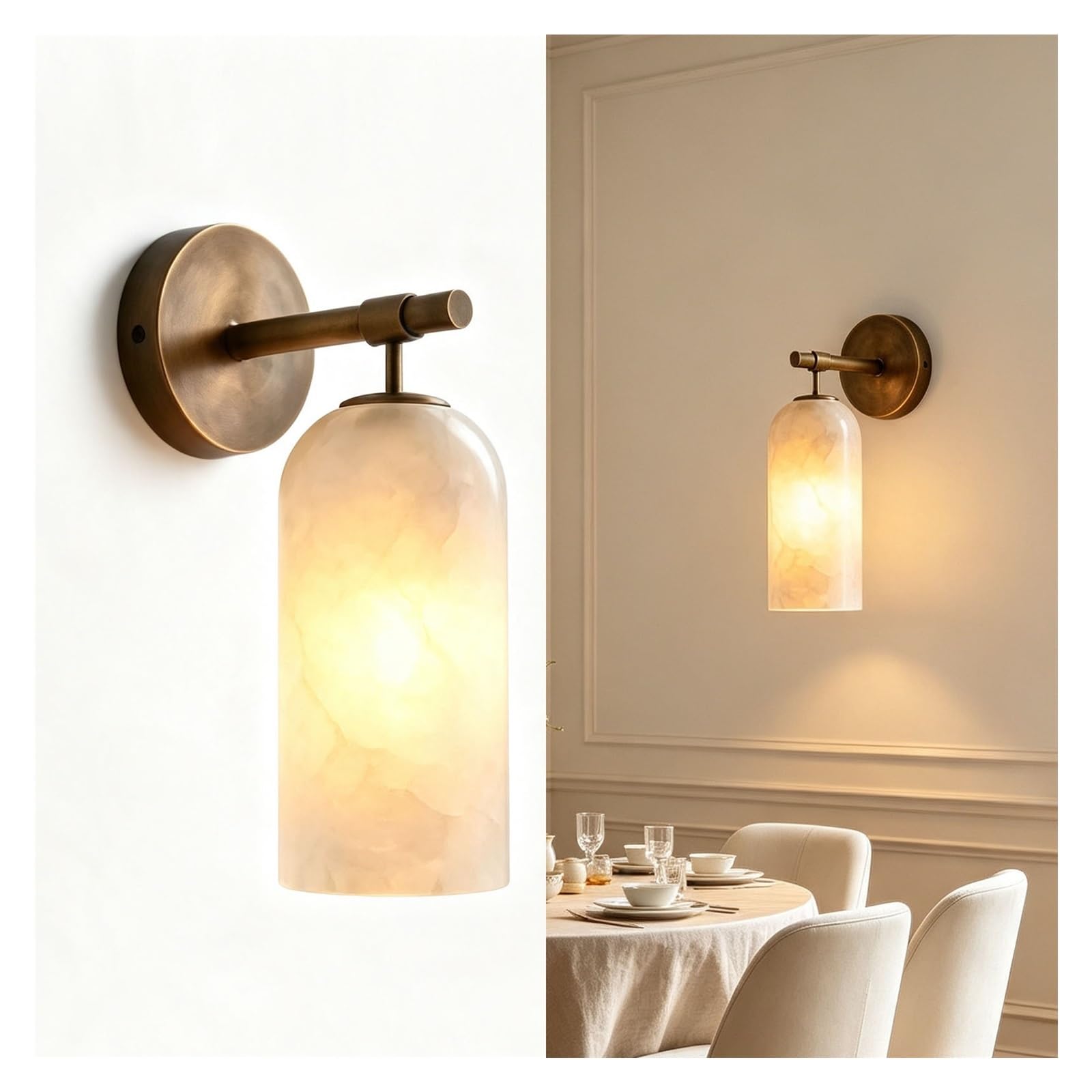 LUOYAOB Alabaster Wall Sconce Brass Marble Wall Light Fixture Dimmable