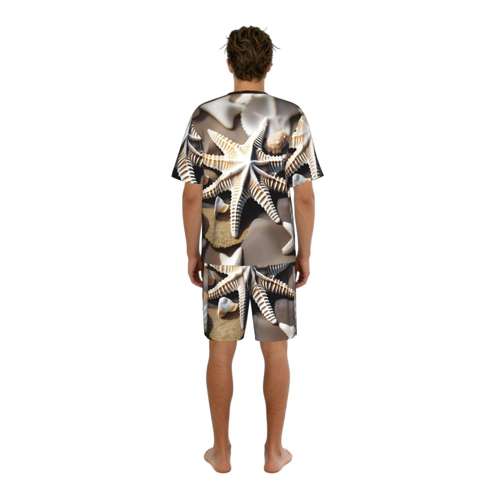 Conjunto de pijama clásico con estampado de estrella de mar de conchas de mar para hombre, pantalones cortos de pijama suaves para hombre, perfecto para noches de verano