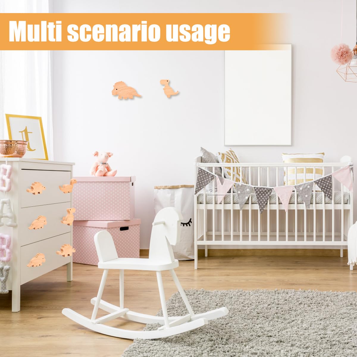 MplehDa Pomelli in Legno per Armadi per Cameretta dei Bambini, 4 Pomelli con Motivi di Animali, 2 in 1, Autoadesivi con Viti, Maniglie in Legno per Armadi, 4 cm x 7 cm, Marrone
