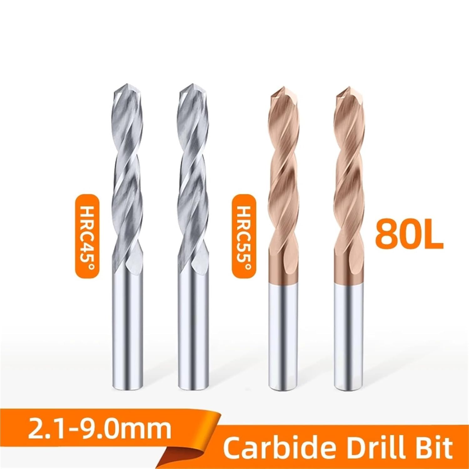 Total Length 80mm Carbide Drill Bits HRC45° for Hard Metalworking CNC Tools Tungsten Steel Metal Drills 2.1-10mm 1Pcs(2.7MM_80MM)
