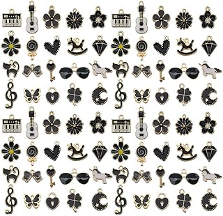 Youdiyla 60pcs Alloy enamel black series flower heart set Pendant Jewelry Making DIY Keychain Earrings Pendant Various Design Charms for Jewelry Making Bracelets Necklace(SN994)