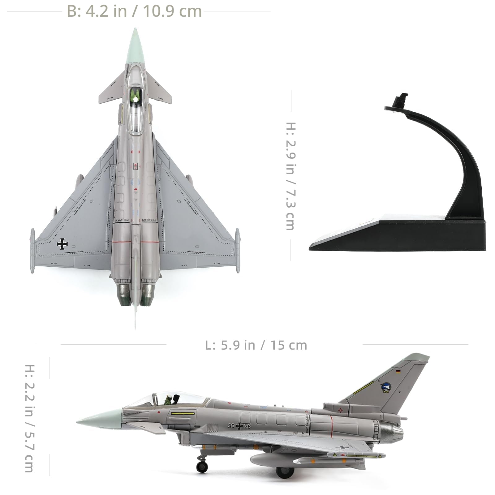 NUOTIE EF2000 Typhoon 1/100 Druckguss-Metall-Kampfflugzeug-Modellbausatz, Militär-Eurofighter-Deutschland-Legierung, vorgefertigtes Kampfjet-Modell mit Ausstellungsstand