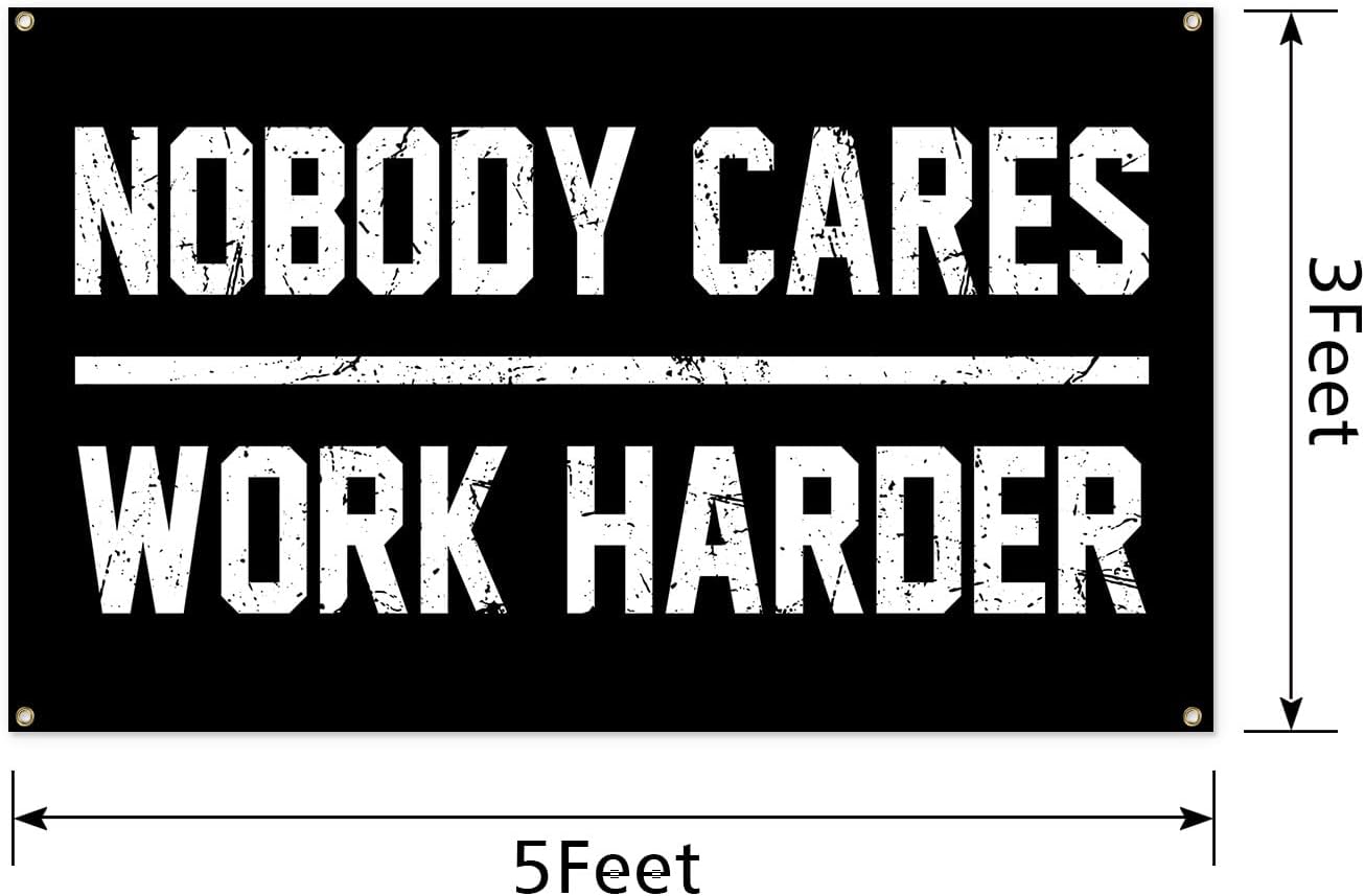 Nobody Cares Work Harder Flag 3x5 Ft Fitness Motivational Flag Polyester with With 4 Brass Gaskets Tapestry Inspirational Flags for Home Gym College Dorm Room Office Wall Banner Decor - Image 2