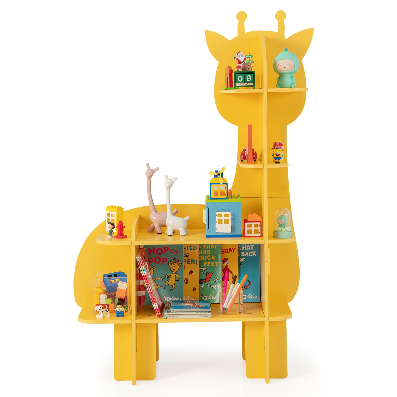 Bibliothèque Enfant En Forme De Maison - Avec 2 Bacs Amovibles Et 4 étagères, Bois Imprimé Animaux, Dimensions 62x30x72 Cm