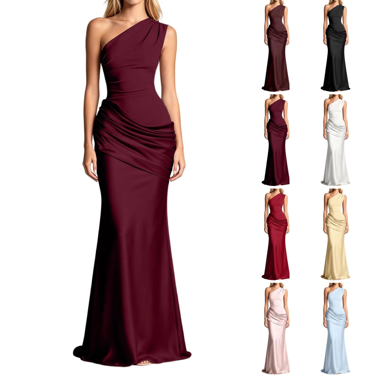 Générique Robe de soirée Longue sans Manches en Satin froncé pour Mariage, fête, Robe Longue en Satin