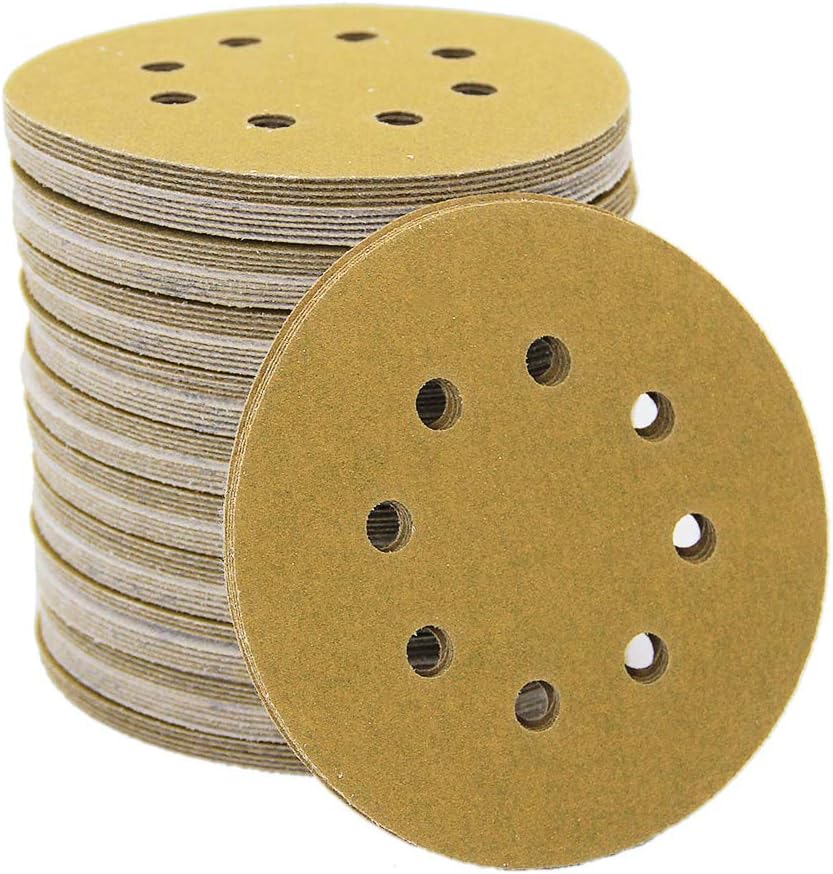5-Inch 8-Hole Hook and Loop Sanding Discs, Orbital Sander Sandpaper Discs, 100 Pieces Round Sandpaper Set, 150 Grit