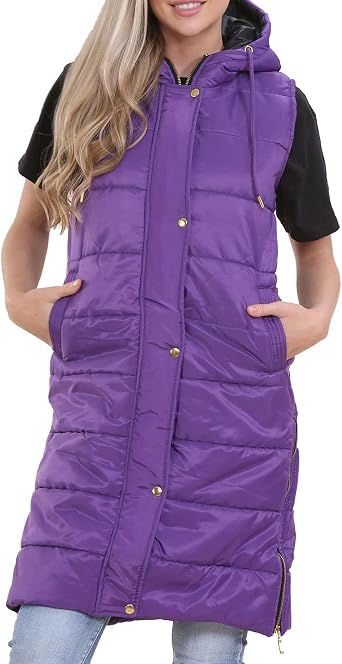 A2Z Ladies Gilet Oversized Hooded Quilted Padded Long Line Vest Adults Zip Up Women Quilted jackets S - 6XL