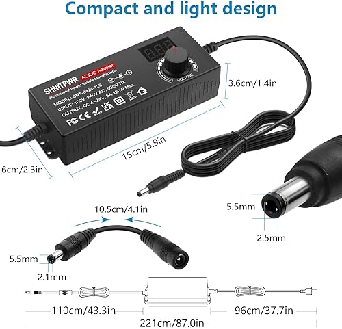 Miniatura 3 de SHNITPWR Adaptador de CA 120W Adaptador de corriente universal 4V 5V 6V 9V 12V 15V 18V 19V 20V 24V Fuente de alimentación de conmutación ajustable