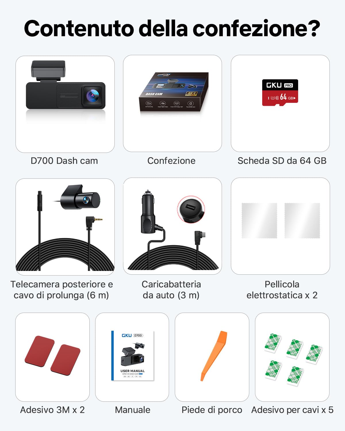 GKU dash cam auto 4K+1080P Fronte/Retro, dash cam con 5.8GHz WiFi e GPS, Touchscreen 3.18", Visione Notturna WDR, Monitor Parcheggio 24H, Sensore G, Loop Recording, Controllo App.
