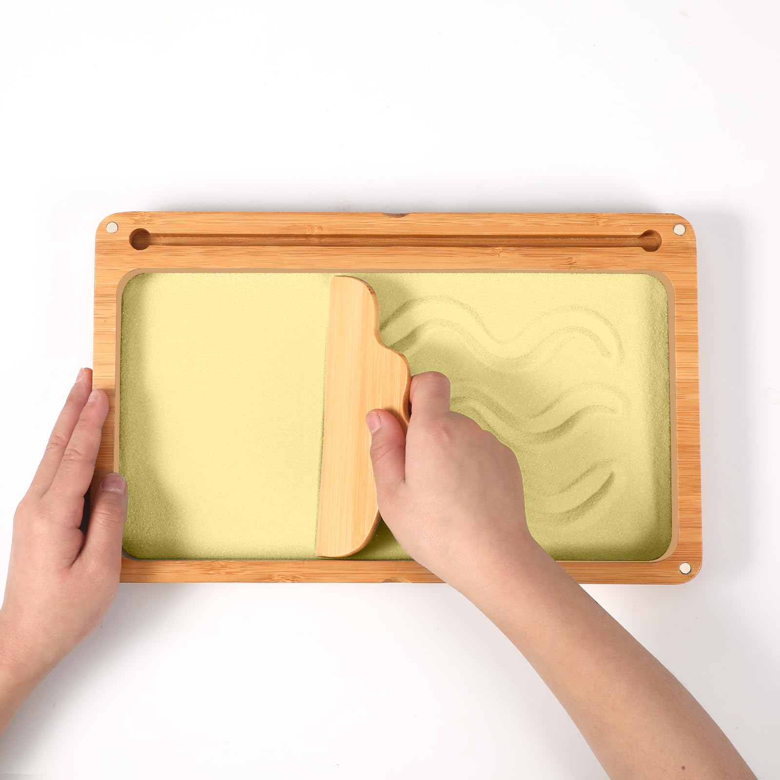 AtMini Montessori Sandtablet Primo allenamento lettere e segni giocattoli in legno educativo per lo sviluppo motorio precoce nei bambini (giallo)