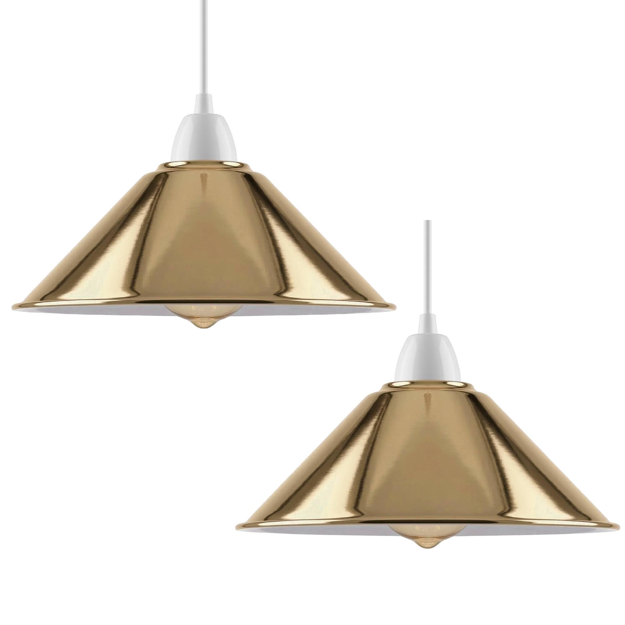 DC VOLTAGE Cone Lamp Shade Pendant Light Fixtures 22cm Metal Replacing Hanging Lampshade Farmhouse Light Bulb Guard Lighting Ceiling Fan Light Shade for Kitchen Island (French Gold)
