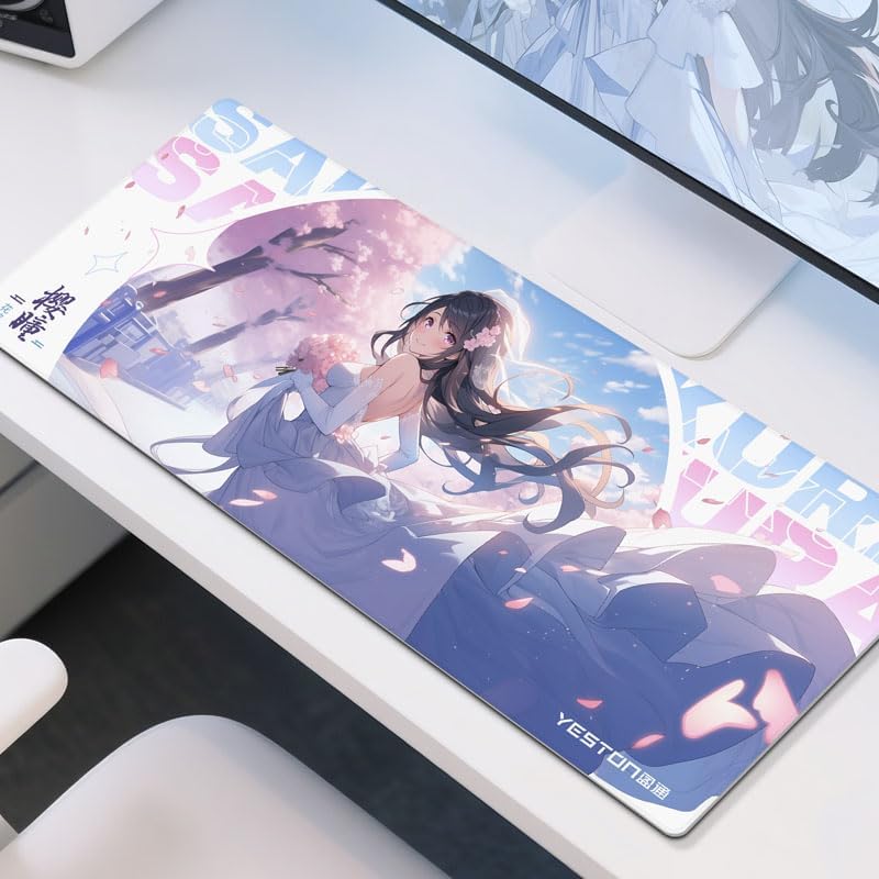 New Yeston Sakura 27.5 * 11.8 * 0.12in(700 * 300mm) Mouse pad, Thick Extended Mouse Mat Non-Slip Spill-Resistant Desk Pad