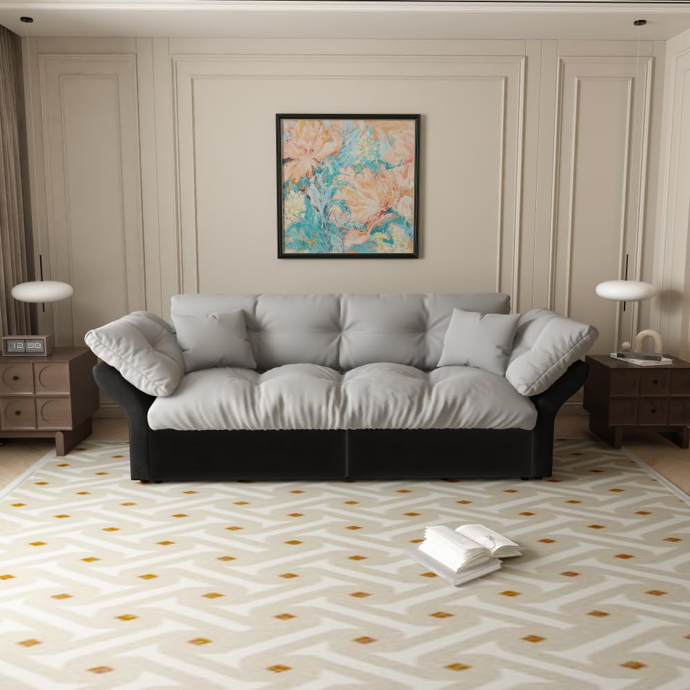 Sapgaks Canapé lit gigogne 190 cm (Taille Queen),canapé Convertible 3 en 1 avec capitonnage et 2 Coussins Moelleux, revêtement en Velours Multifonctionnel (Gris Clair)