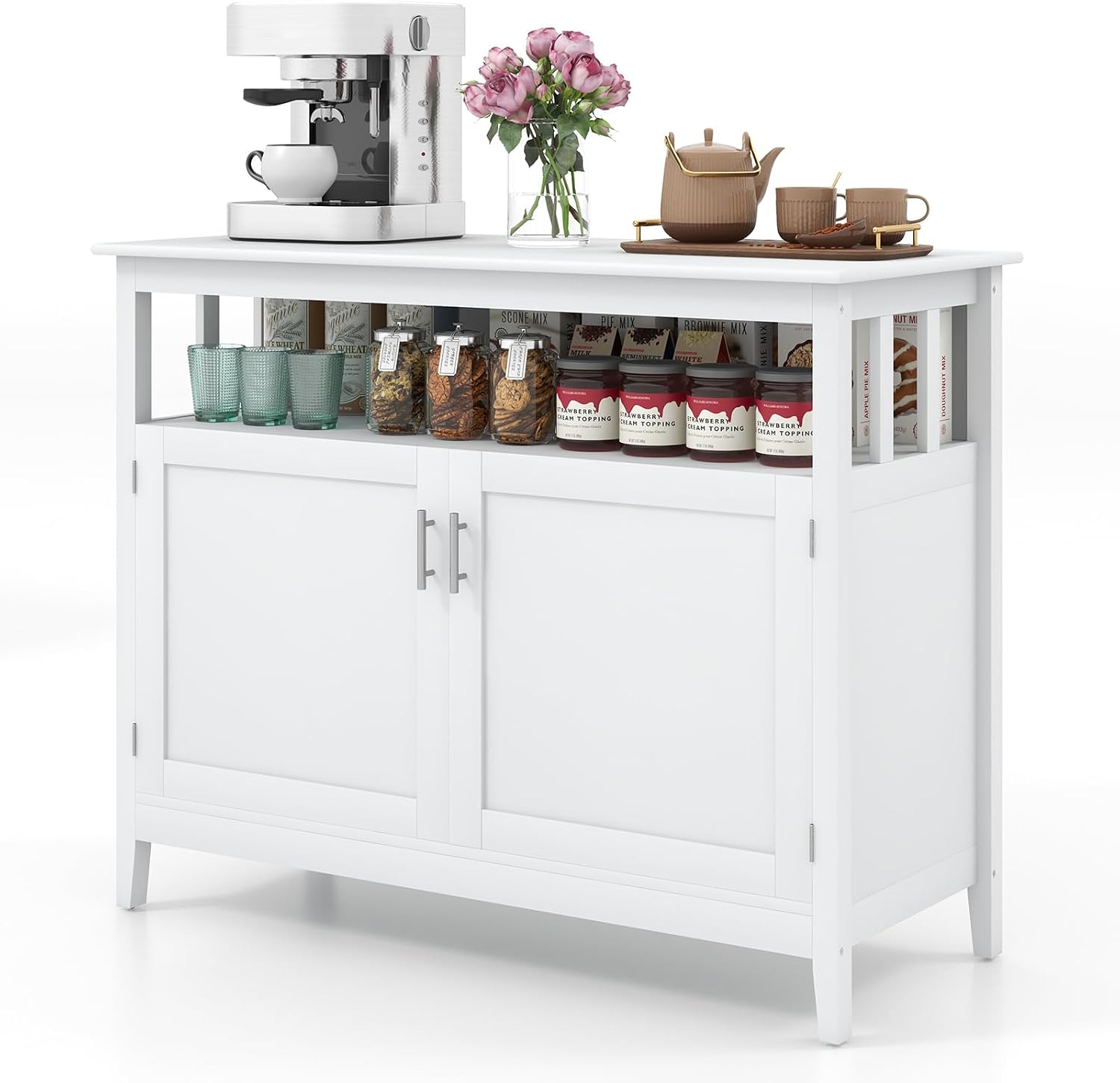 LOKO Buffet Cabinet with Storage, Freestanding Kitchen Cabinet with Adjustable Shelf, Storage Sideboard Console Table, 45 x 20 x 36 inches (White)