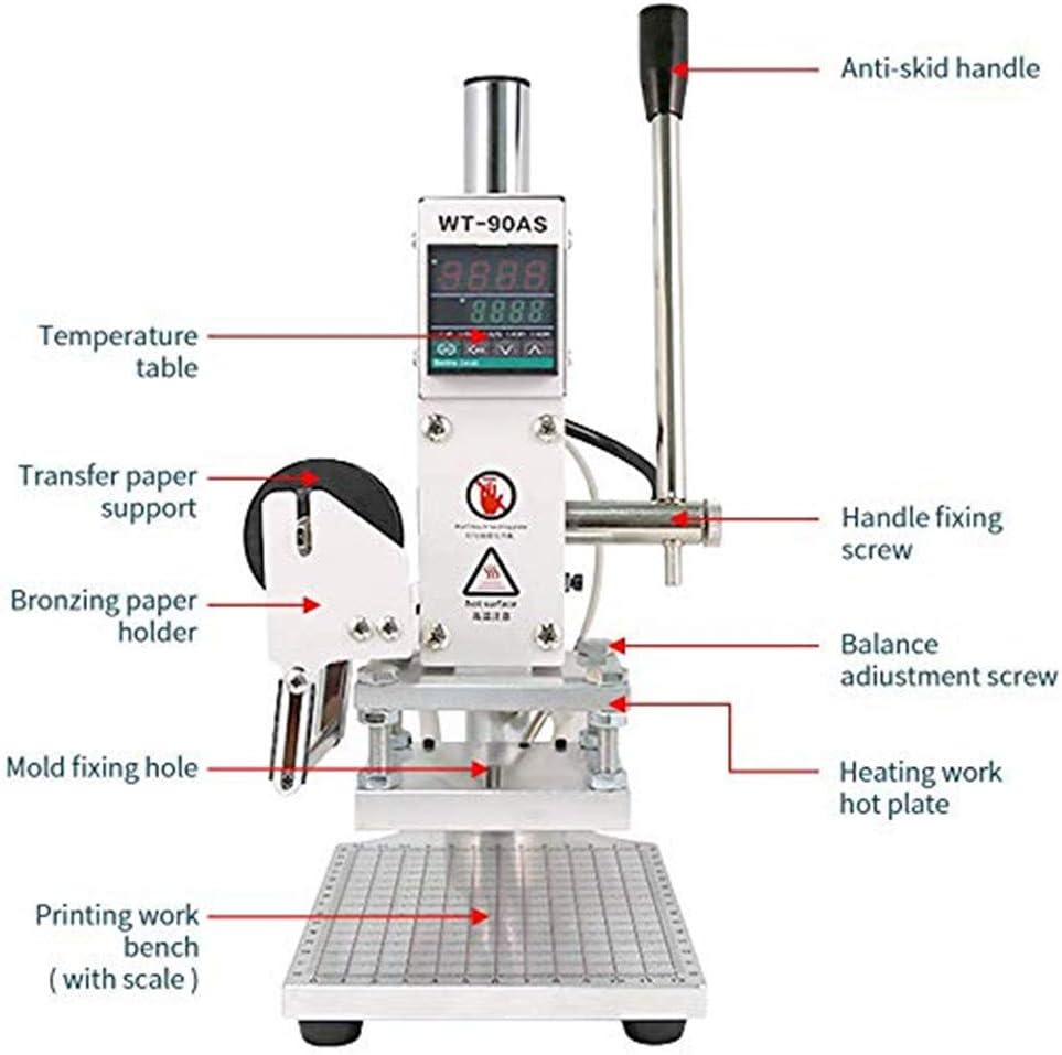 YUNSHINE 110V Hot Foil Press Stamping Machine Printer Manual Temperature Control Embosser for Paper Card Maker Leather PVC PU Wood (Press Board Size：5x7cm)