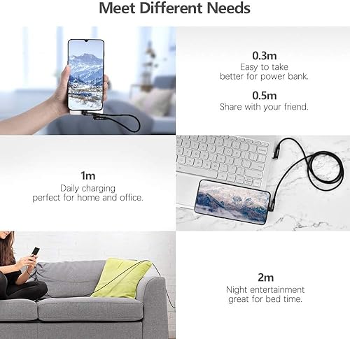 Miniatura 6 de aceyoon Cable USB a USB C de ángulo recto 2.4A, (paquete de 4, 11.636.6 pies), cable de carga USB C de 90 grados, cable de carga USB a USBC trenzado