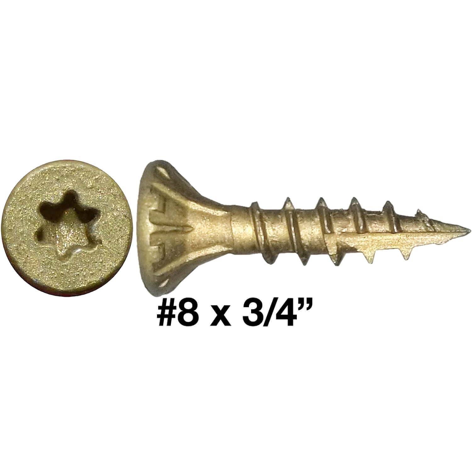 Jake Sales Tornillo de madera con revestimiento exterior de estrella de bronce #8 x 3/4 pulgadas, cabeza de accionamiento Torx/Star Drive – Tornillos de madera multiusos con revestimiento exterior