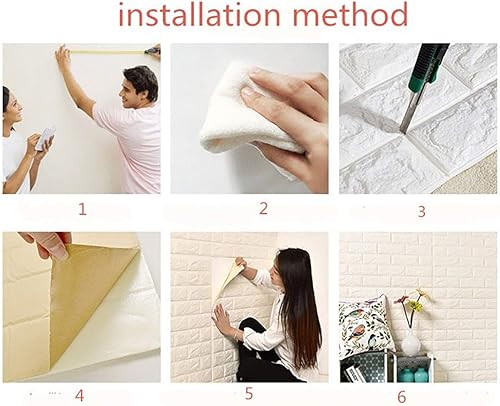 Miniatura 5 de Paquete de 2 paneles de pared autoadhesivos de espuma de ladrillo 3D de 27.6 x 30 pulgadas, papel tapiz adhesivo de pared para el hogar, dormitorio,