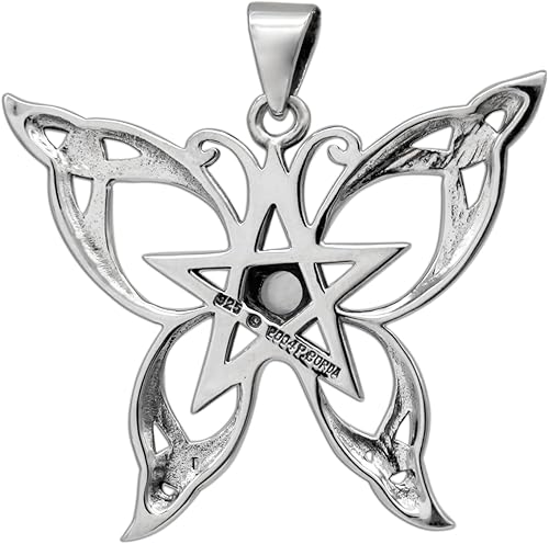 Miniatura 4 de Dryad Design Colgante de pentagrama de mariposa con diseño de brujería Wicca de plata de ley y piedra lunar arcoíris, Plata esterlina, Adularia