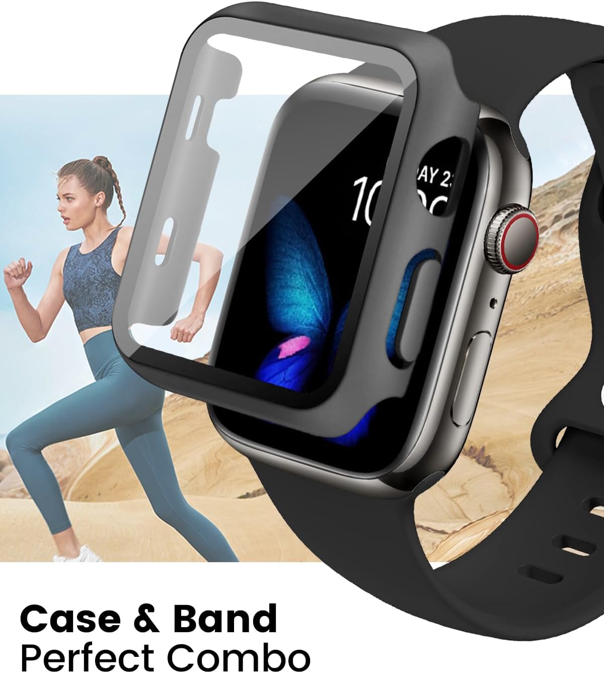 Sport Silicone Band and Case Compatible with Apple Watch Bands 38mm 40mm 41mm 42mm 44mm 45mm 46mm, Waterproof Apple Watch Strap & Screen Protector iWatch Series 11 10 9 8 SE 7 6 5 4 3 2 1 for Women Men