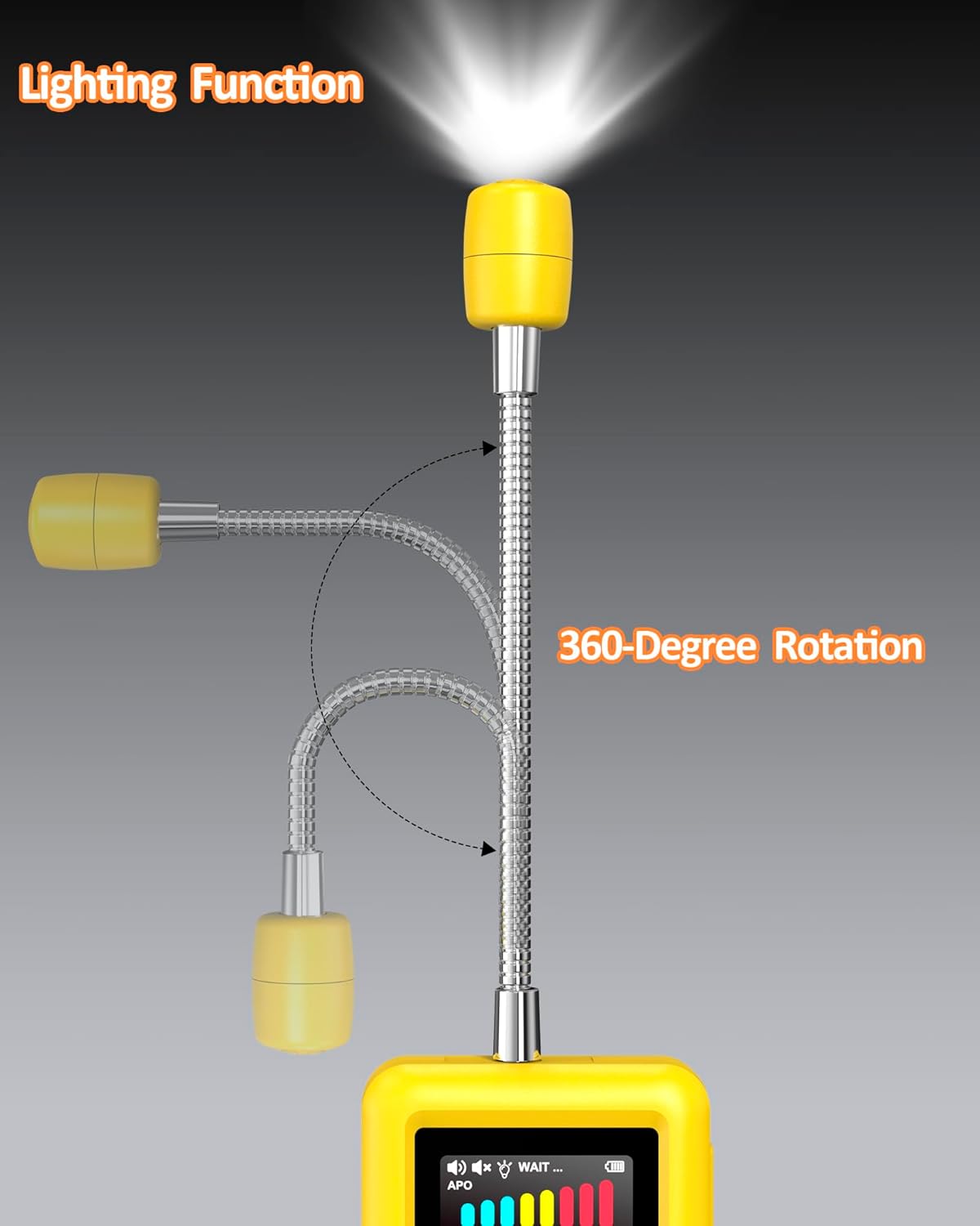 Y201-Pro Natural Gas Detector, Gas Leak Detector with 12-Inch Gooseneck, Locating The Source of Propane, Natural Gas, and Combustible Gas Leak for Home and RV (Battery x3 1.5V AA) - Yellow