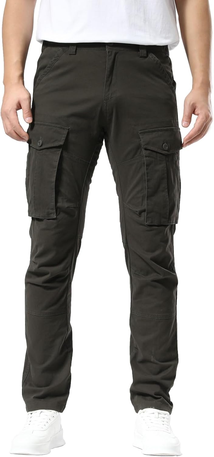 Plaid&Plain Men's Cargo Pants Slim Fit with Articulated Knees