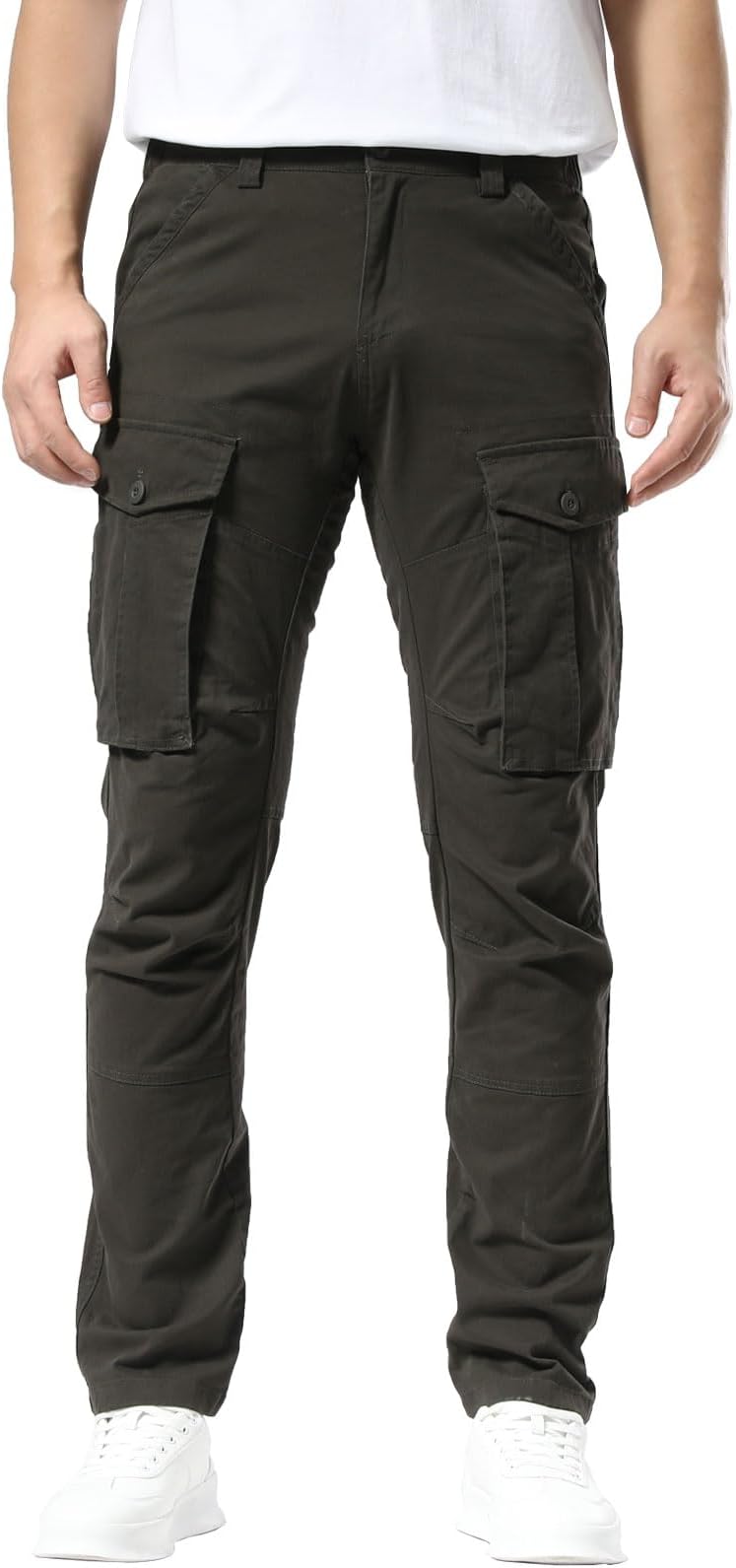Plaid&PlainMen's Cargo Pants Slim Fit with Articulated Knees