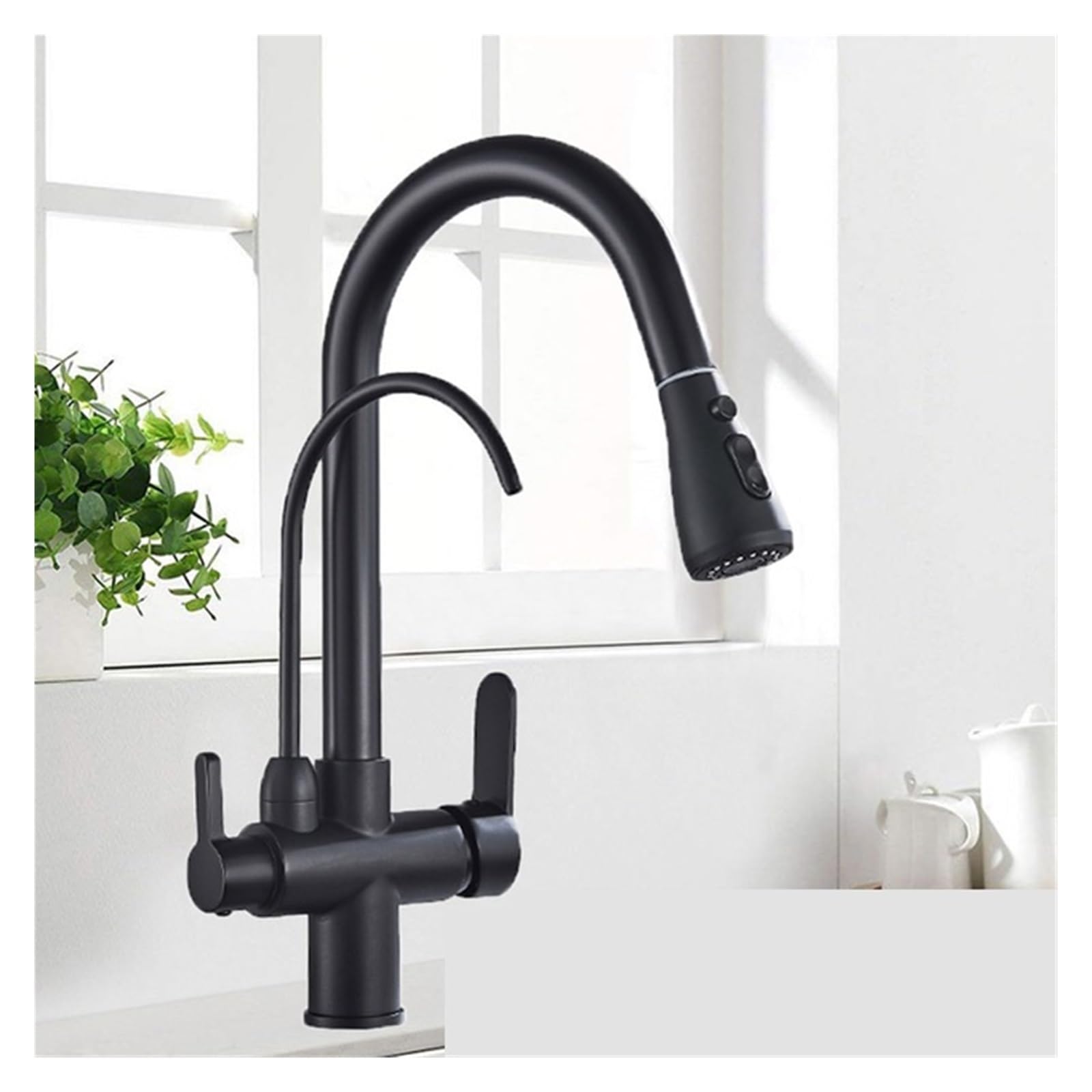 Zqfhsx Black B Filtered Water Kitchen Faucet 2 In 1 Antique Brass Pull Out Spout Purifier Crane Way Swivel Mixing Faucet(Antique A)