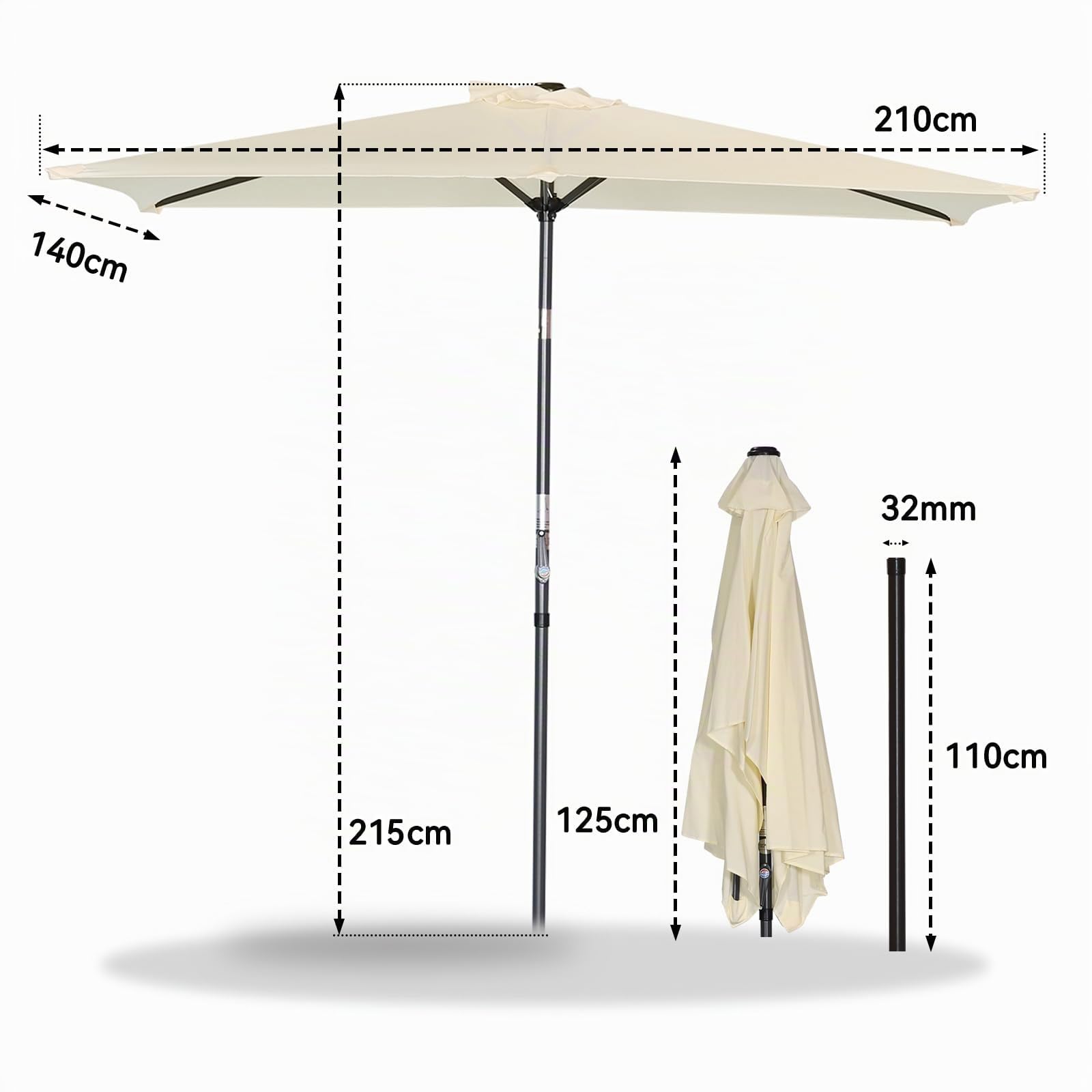 Angel Living 2.1x1.4M Sombrilla de Jardín, Parasol de Acero y Poliéster, Parasol Inclinado con Manivela, Mástil Acero 38mm, para Jardín, Terraza, Balcón