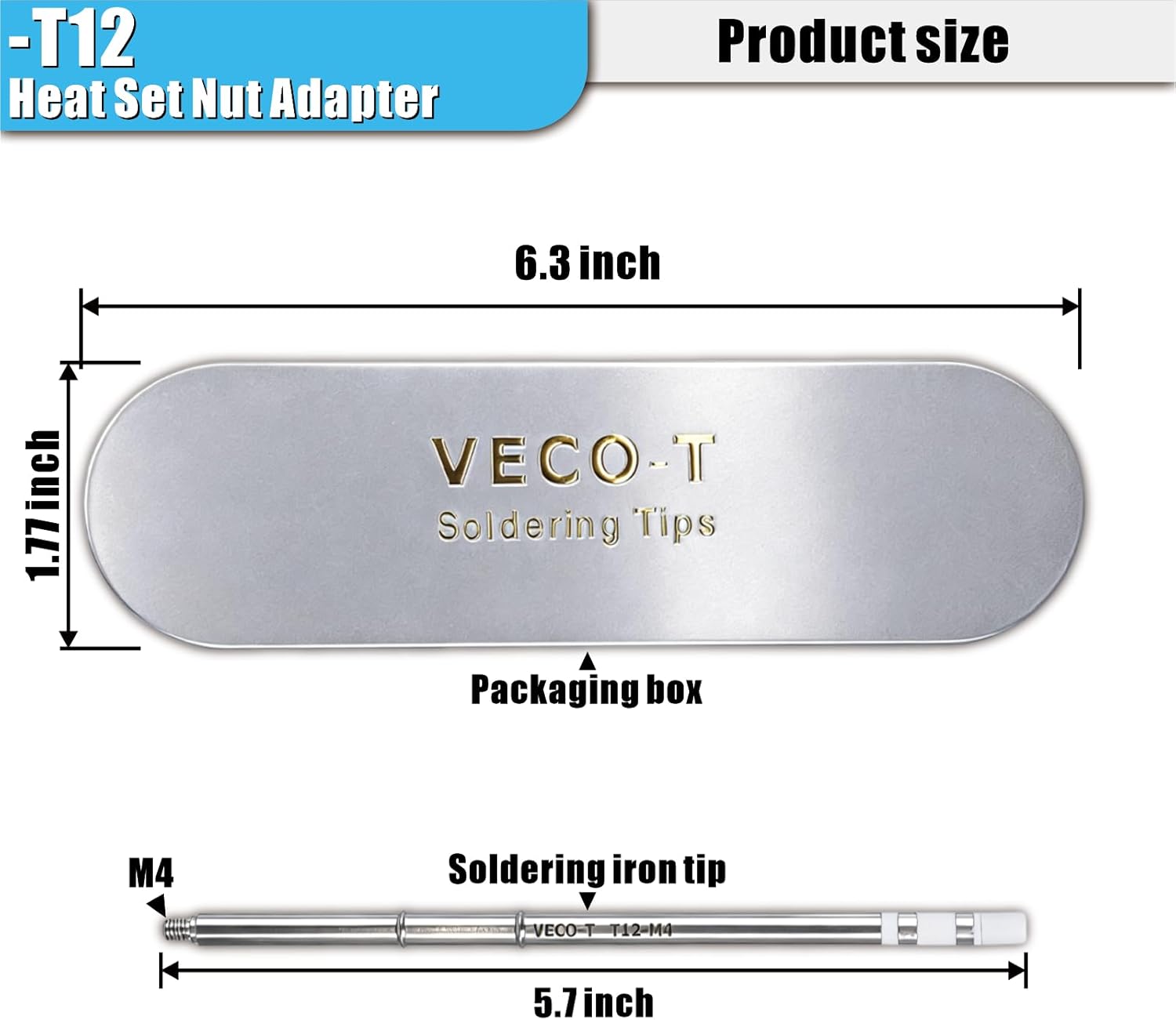 Heat Set Insert Tool,Soldering Iron Tips Come with Thread inserts M2 M2.5 M3 M4 M5 M6 M8,Compatibe with T12 Soldering iron,3D Printing Tools