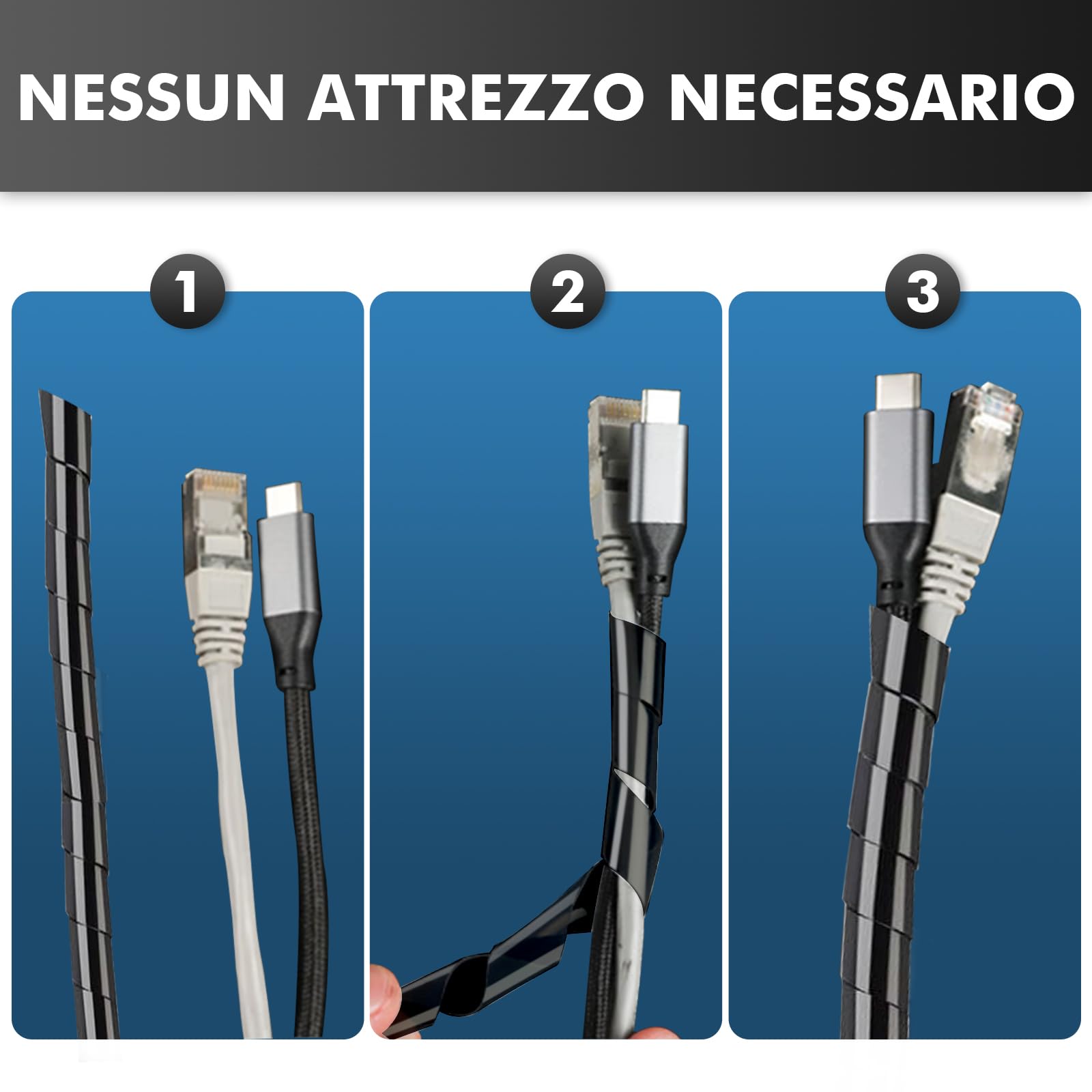 shinfly Raccogli Cavi 2×6 m (Ø 8mm+Ø 10mm), Guaina per Cavi a Spirale, Flessibil Spirale Cavi Elettrici, Guaina Spiralata per Fili TV PC, Gestione Cavi Casa e Ufficio, Colore Nero