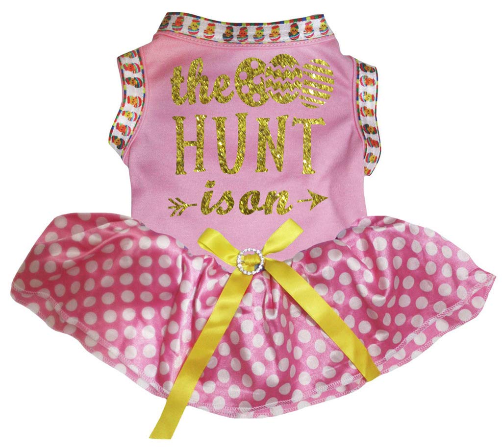Robe pour chien rose pour fêter Pâques en famille au jardin taille XXL