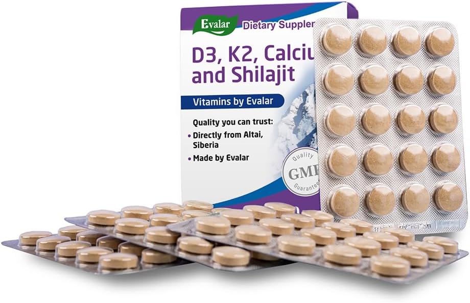 Evalar Mountain Calcium with Vitamins Siberian Herbs and Shilajit Golden 80 Tabs